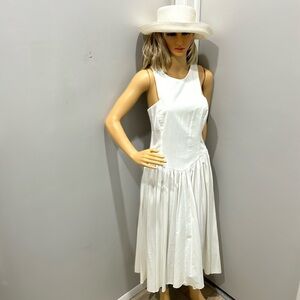 Vintage 1980s Beginnings Dress company White Cotton Elastic Sundress. Size 9/10